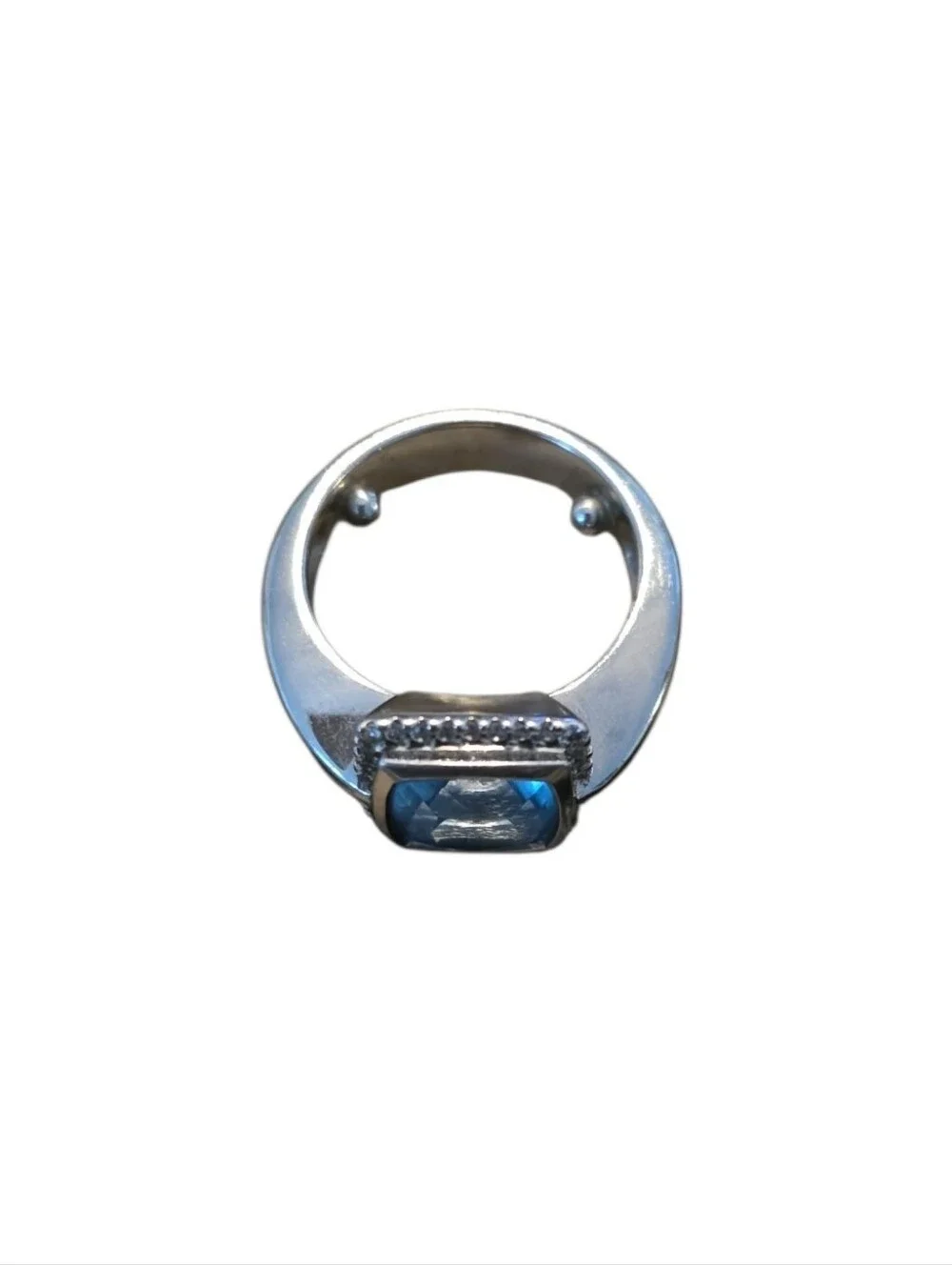 Blue Square-Cut Gemstone Halo Ring